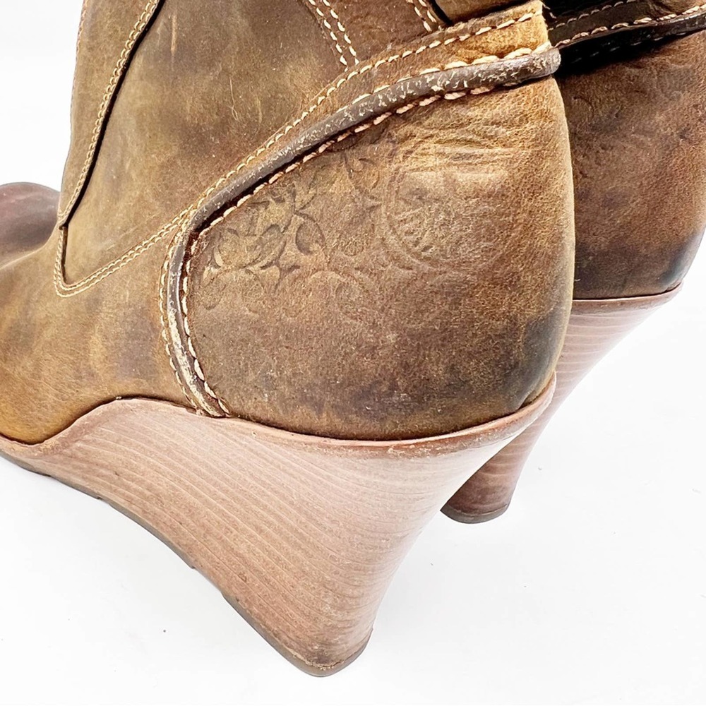 Timberland Vintage Brown Leather Wedge Ankle Boots Booties Womens 5.5 Distressed - Picture 7 of 9